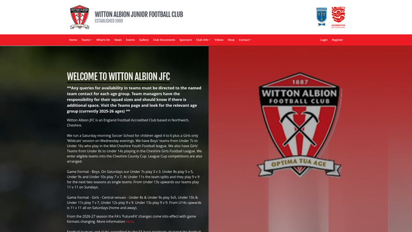 Screenshot of the Witton Albion Junior Football Club website