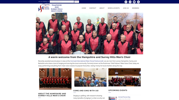 Screenshot of the Hampshire and Surrey Hills Men's Choir website
