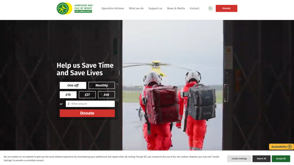 Screenshot of the Hampshire And Isle Of Wight Air Ambulance website