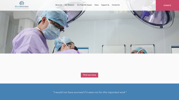 Screenshot of the The Blond Mcindoe Research Foundation website