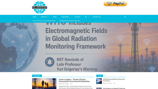 Screenshot of the The E M Radiation Research Trust website