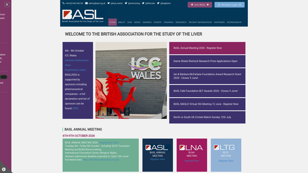 Screenshot of the The British Association For The Study Of The Liver website