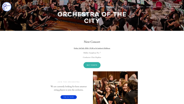Screenshot of the The Orchestra Of The City website