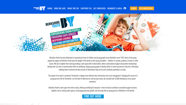Screenshot of the Berkshire Youth LTD website