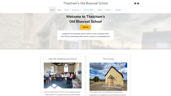 Screenshot of the The Thatcham (Old Bluecoat School) Charity website