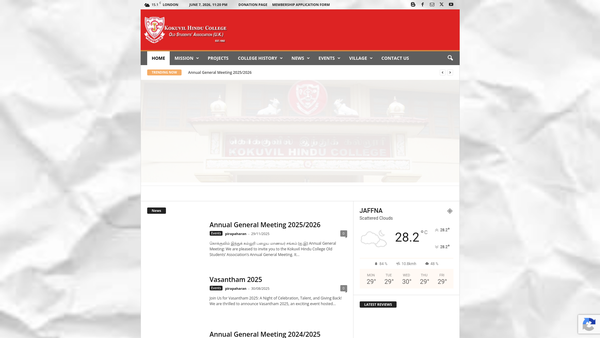 Screenshot of the Kokuvil Hindu College Old Students Association - UK website