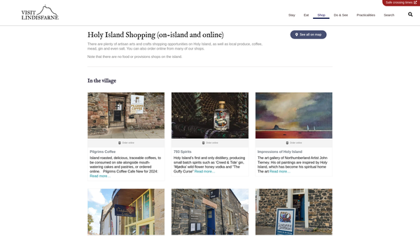 Screenshot of the Holy Island Village Hall website