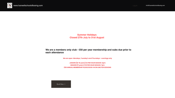Screenshot of the Hanwell School Of Boxing website