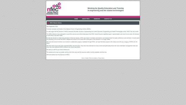 Screenshot of the National Forum Of Engineering Centres website
