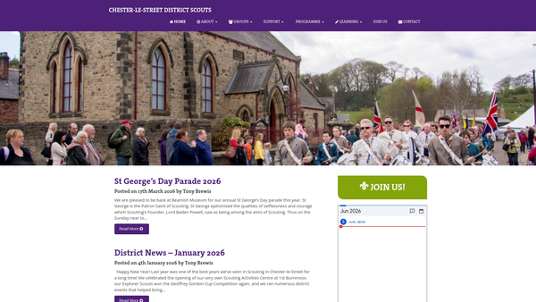 Screenshot of the Chester Le Street District Scout Council website