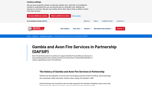 Screenshot of the Gambia And Avon Fire Services In Partnership website