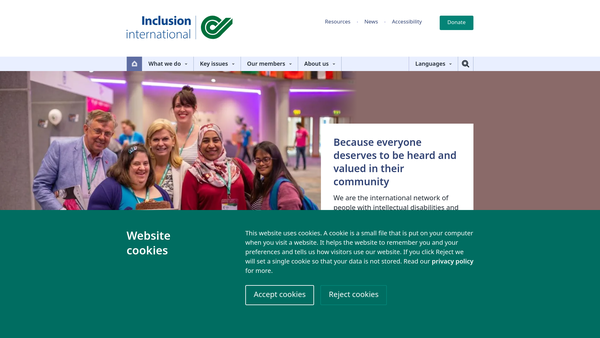 Screenshot of the Inclusion International website