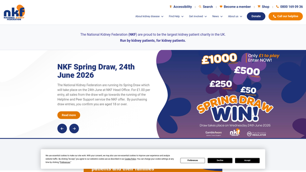 Screenshot of the National Kidney Federation website