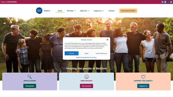 Screenshot of the The Bedford And District Citizens Advice Bureau website