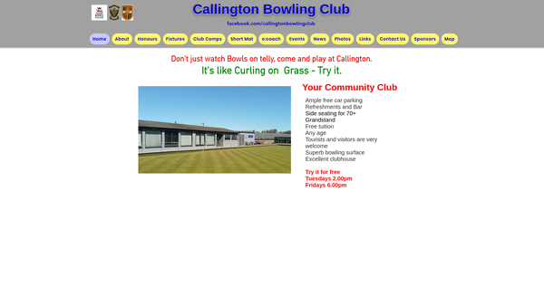 Screenshot of the Callington Bowling Club website