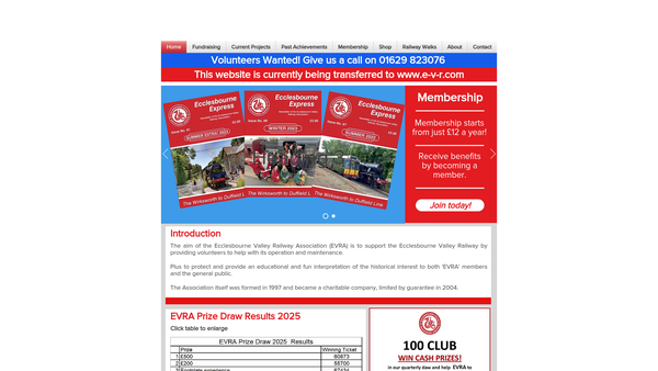 Screenshot of the Ecclesbourne Valley Railway Association website