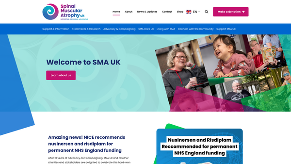 Screenshot of the Spinal Muscular Atrophy UK website