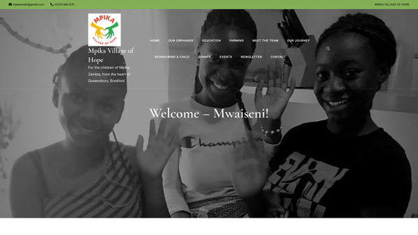 Screenshot of the Mpika Village Of Hope website