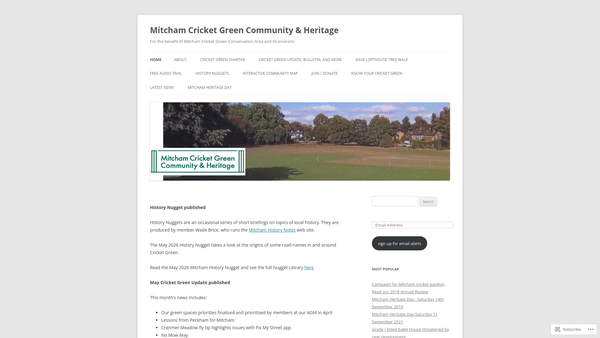 Screenshot of the Mitcham Cricket Green Community & Heritage website