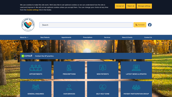 Screenshot of the Falkland Surgery Patient Participation Group website