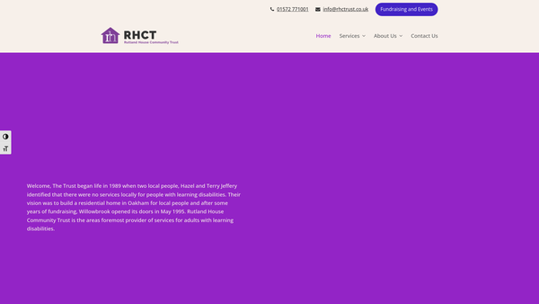 Screenshot of the Rutland House Community Trust Limited website