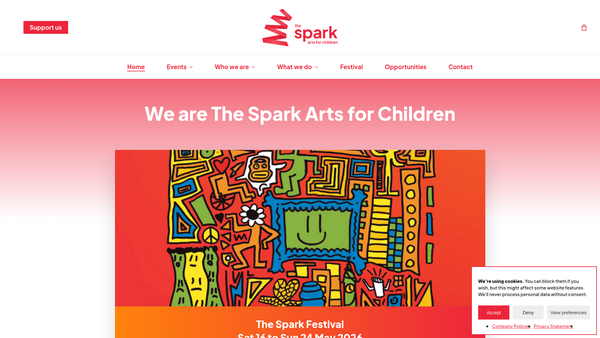 Screenshot of the The Spark Arts For Children website