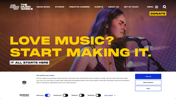 Screenshot of the The Music Works (Charity) website