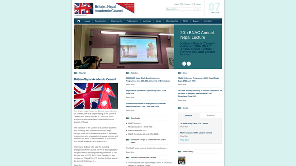 Screenshot of the The Britain-Nepal Academic Council website