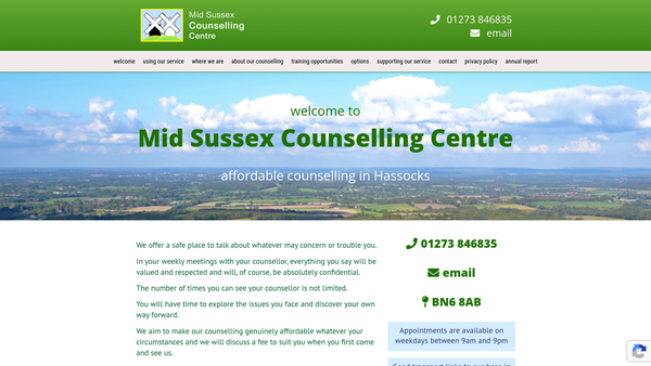 Screenshot of the Mid-Sussex Counselling Centre website
