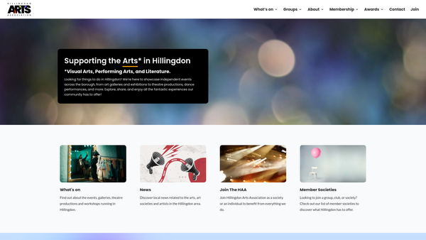 Screenshot of the The Hillingdon Arts Association website