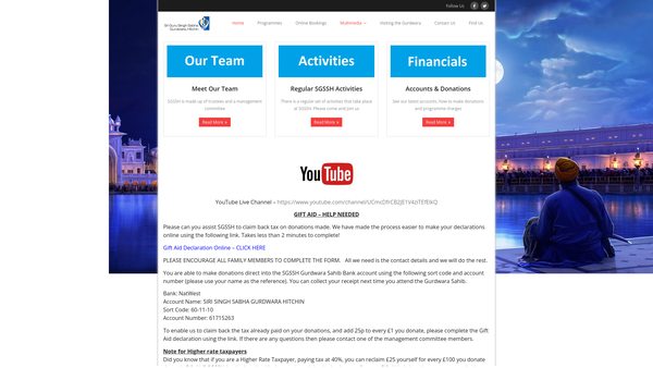 Screenshot of the Sri Guru Singh Sabha Hitchin Herts website