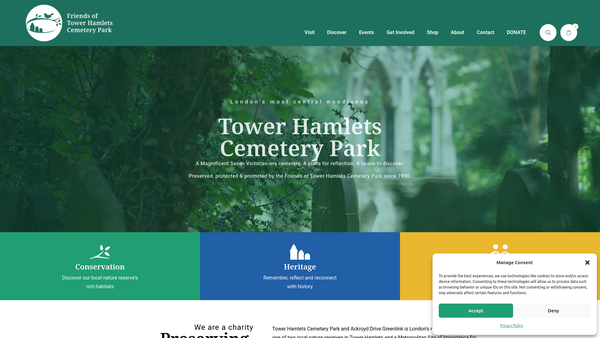 Screenshot of the The Friends Of Tower Hamlets Cemetery Park website