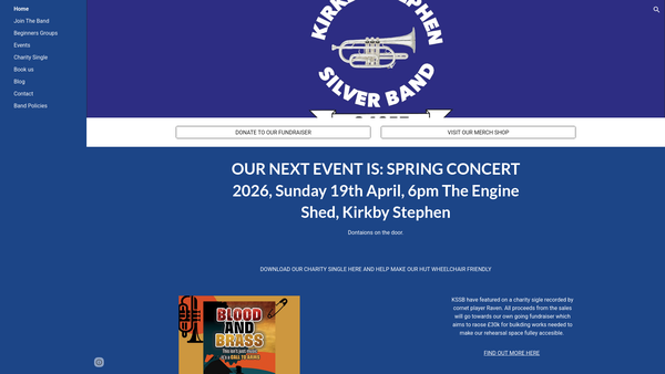 Screenshot of the Kirkby Stephen Silver Band website