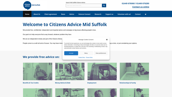 Screenshot of the Mid Suffolk Citizens Advice Bureau website
