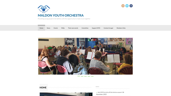 Screenshot of the Maldon Youth Orchestra website