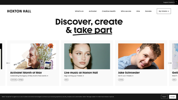Screenshot of the Hoxton Hall website