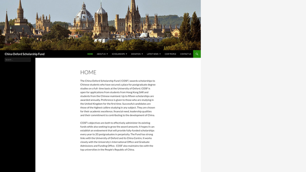 Screenshot of the China Oxford Scholarship Fund website