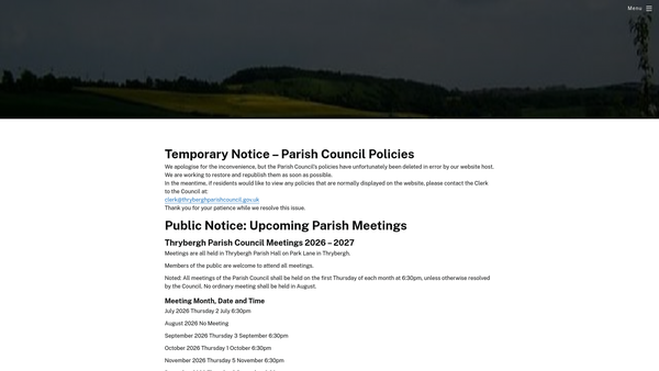 Screenshot of the Thrybergh Miners Recreation Or Pleasure Ground website