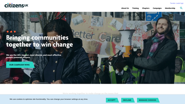 Screenshot of the Citizens UK Charity website