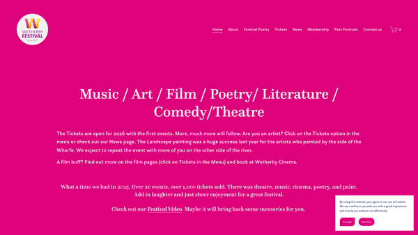 Screenshot of the Wetherby Arts Festival website