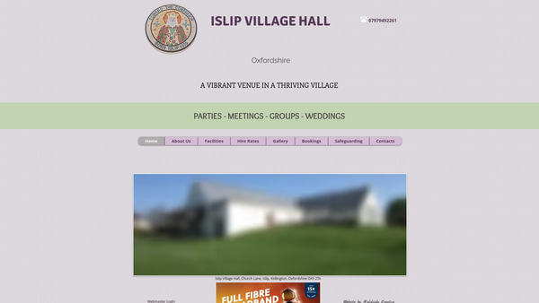 Screenshot of the Islip Village Hall Limited website