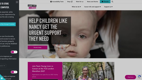 Screenshot of the Clic Sargent Cancer Care For Children website