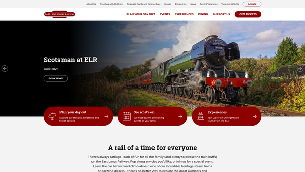 Screenshot of the East Lancashire Railway Holdings Company Limited website
