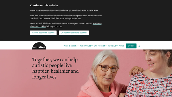 Screenshot of the Autistica website