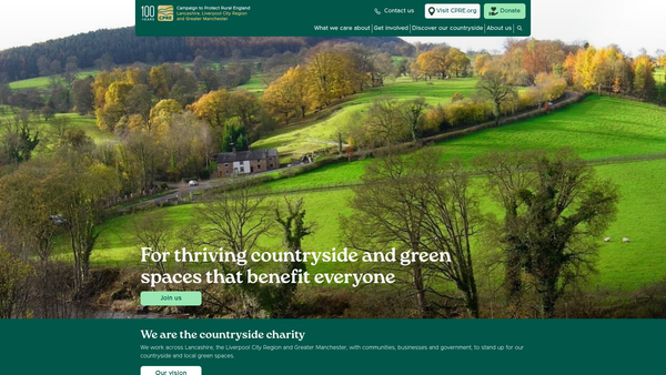 Screenshot of the CPRE Lancashire, Liverpool City Region and Greater Manchester website