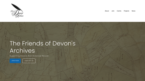 Screenshot of the Friends Of Devon's Archives website