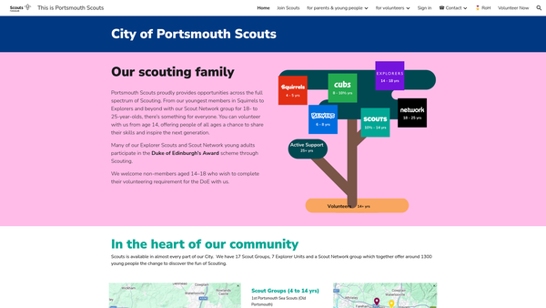 Screenshot of the City Of Portsmouth Scout Council website