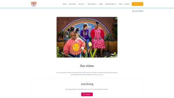 Screenshot of the Home-Start Erewash website