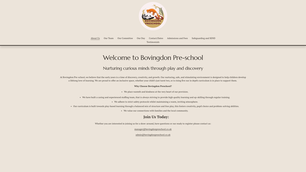 Screenshot of the Bovingdon Pre-School website