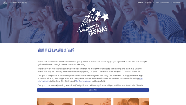 Screenshot of the Killamarsh Dreams website